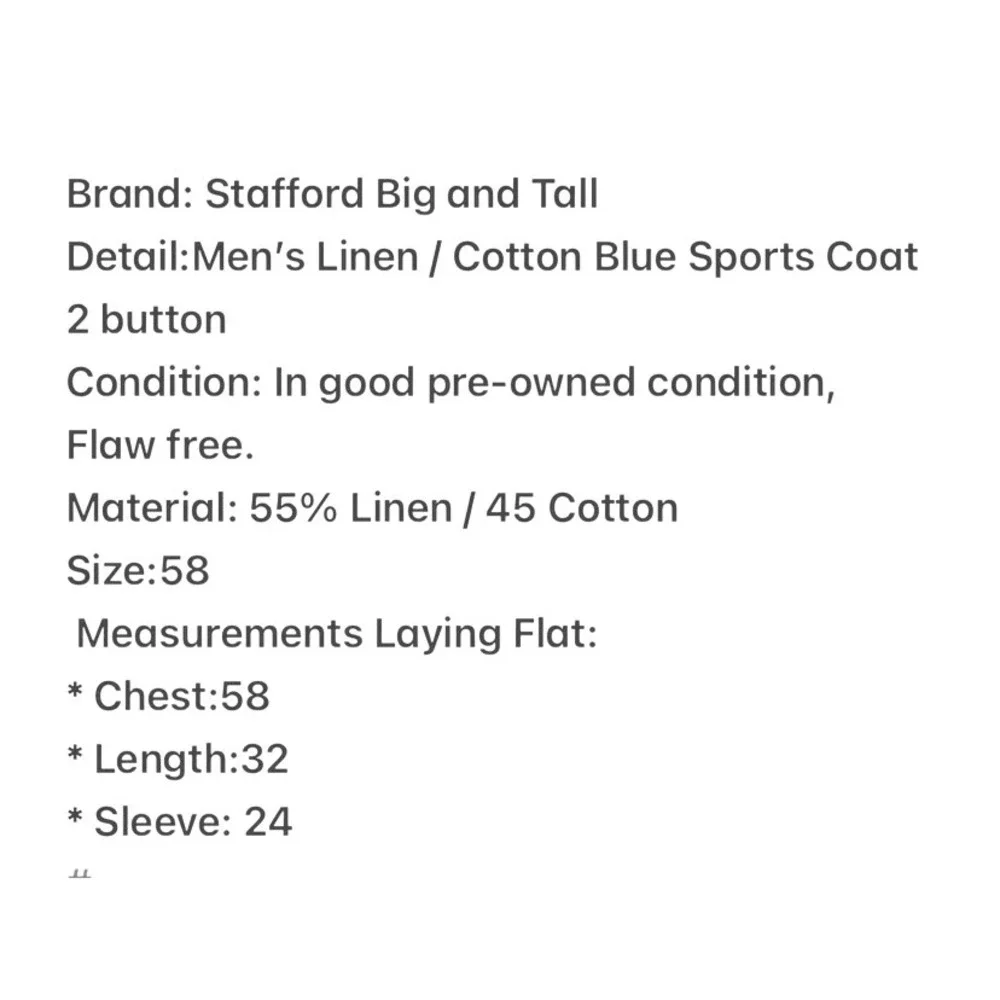 Stafford Big & Tall Mens 58R Blue Linen Cotton 2-Button Summer Sport Coat Blazer